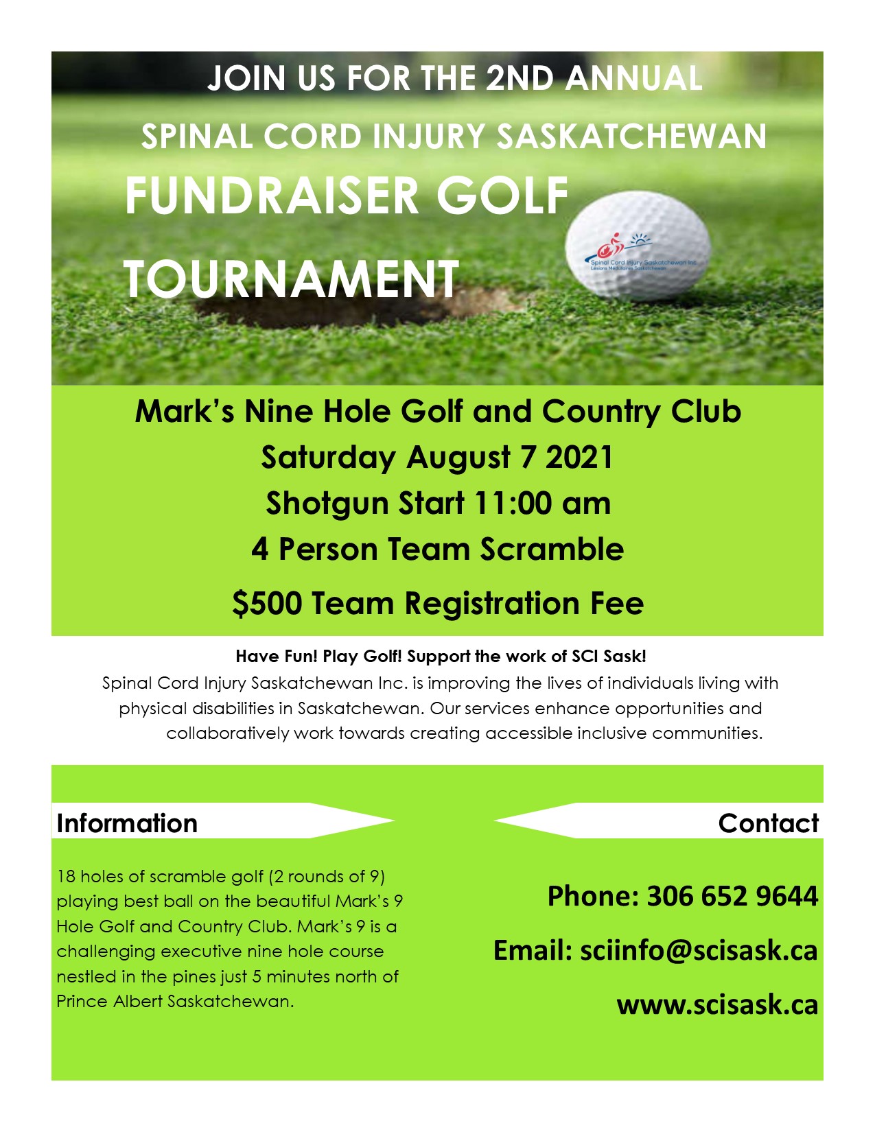 2nd Annual Fundraiser Golf Tournament - Spinal Cord Injury Saskatchewan